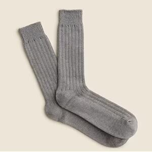 J.Crew Ribbed Cotton Blend Socks Men One Size Grayish Brown Lightweight Mid Calf